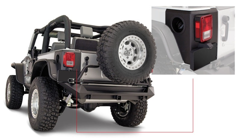 Bushwacker 07-18 Jeep Wrangler Trail Armor Rear Corners - Black Bushwacker Body Armor & Rock Rails  AXOPROS