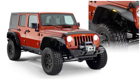 Bushwacker 07-18 Jeep Wrangler Unlimited Flat Style Flares 4pc 4-Door Sport Utility Only - Black Bushwacker Fender Flares  AXOPROS