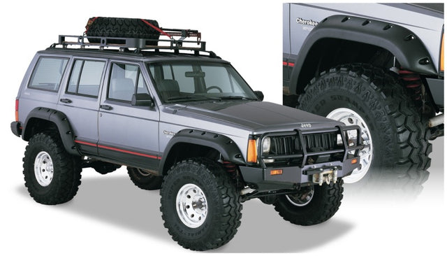 Bushwacker 84-01 Jeep Cherokee Cutout Style Flares 4pc Fits 4-Door Sport Utility Only - Black Bushwacker Fender Flares  AXOPROS