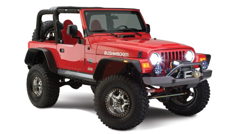 Bushwacker 97-06 Jeep Wrangler Flat Style Flares 4pc - Black Bushwacker Fender Flares  AXOPROS