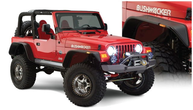 Bushwacker 97-06 Jeep Wrangler Flat Style Flares 4pc - Black Bushwacker Fender Flares  AXOPROS