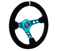 NRG Reinforced Steering Wheel (350mm/ 3in. Deep) Black Suede/ Teal Center Mark/ Teal Stitching NRG Steering Wheels  AXOPROS