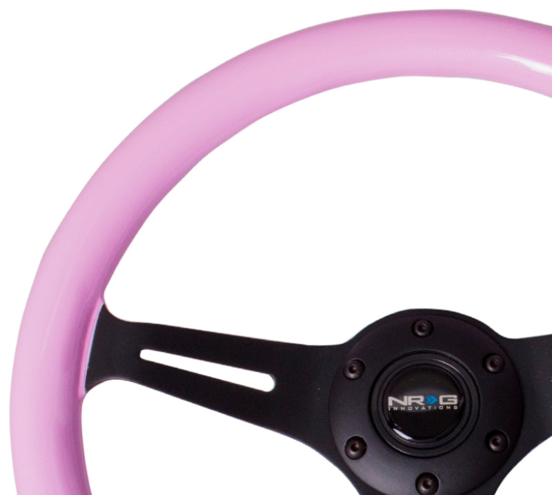 NRG Classic Wood Grain Steering Wheel (350mm) Solid Pink Painted Grip w/Black 3-Spoke Center NRG Steering Wheels  AXOPROS