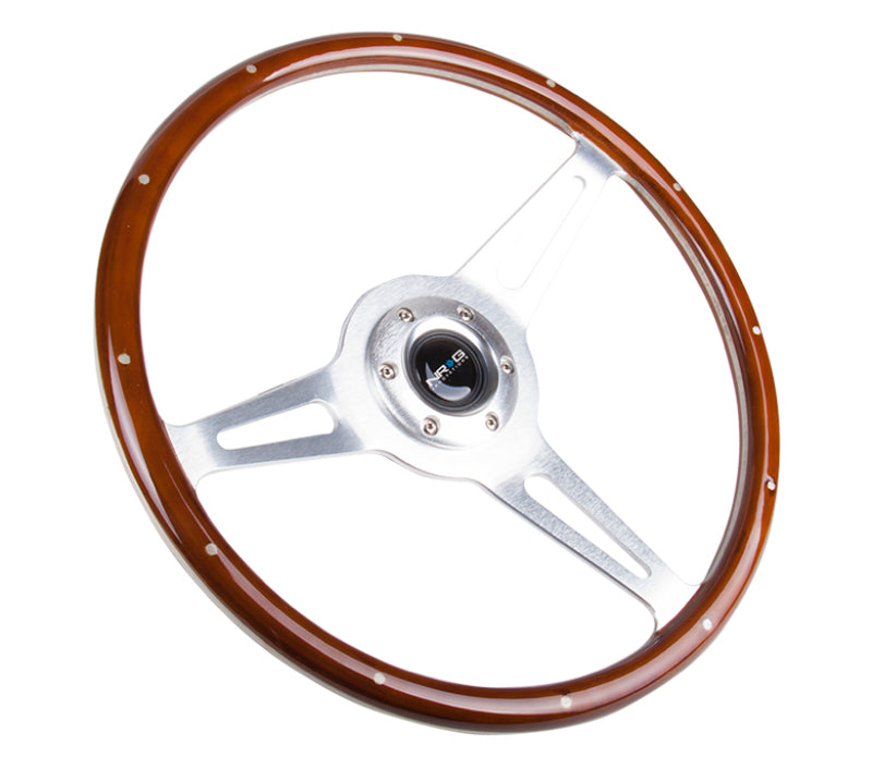 NRG Classic Wood Grain Steering Wheel (365mm) Wood w/Metal Inserts & Brushed Alum. 3-Spoke Center NRG Steering Wheels  AXOPROS