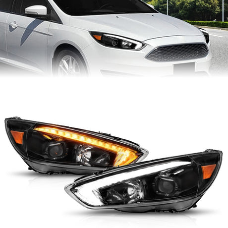 ANZO ANZO 15-18 Ford Focus Projector Headlights - w/ Light Bar Switchback Black Housing Headlights aftermarket performance part
