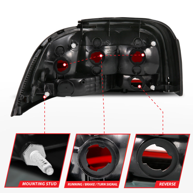 ANZO 1994-1998 Ford Mustang Taillight Dark Red Lens (OE Style) ANZO Tail Lights  AXOPROS