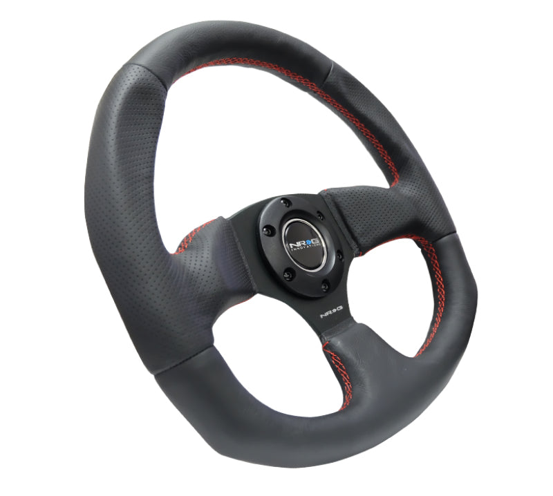 NRG Reinforced Steering Wheel (320mm Horizontal / 330mm Vertical) Leather w/Red Stitching NRG Steering Wheels  AXOPROS