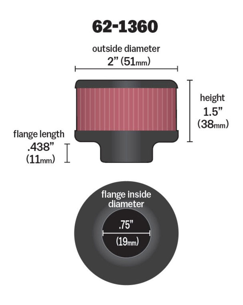 K&N 3/4 inch ID 2 inch OD 1.5 inch H Clamp On Crankcase Vent Filter K&N Engineering Air Filters - Universal Fit  AXOPROS