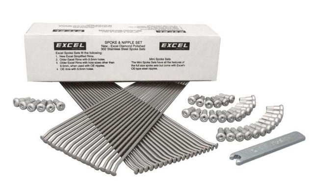 Excel Rear Spoke/Nipple Set (w/ Wrench) - 8 Gauge / 36 Qty - Silver Excel Wheel Spokes  AXOPROS