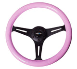 NRG Classic Wood Grain Steering Wheel (350mm) Solid Pink Painted Grip w/Black 3-Spoke Center NRG Steering Wheels  AXOPROS
