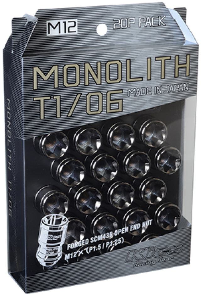 Project Kics 12 x 1.25 Glorious Black T1/06 Monolith Lug Nuts - 20 Pcs Project Kics Lug Nuts  AXOPROS