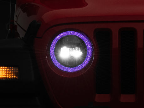 Raxiom Raxiom 18-22 Jeep Wrangler JL/JT Axial 9-Inch LED Headlights w/RGB Halo- Black Housing (Clear Lens) Headlights aftermarket performance part