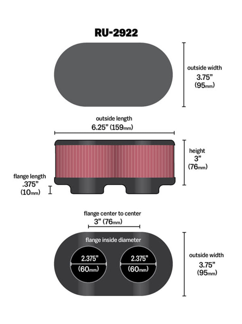 K&N Filter Universal Filter 2 3/4 inch Dual Flange GSXR Oval (2/Box) K&N Engineering Air Filters - Universal Fit  AXOPROS