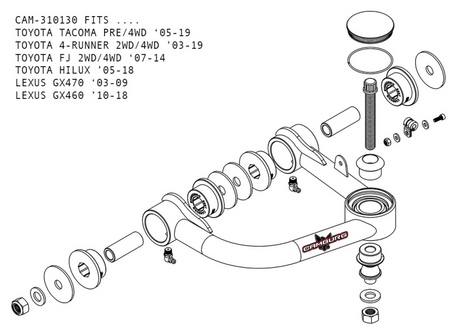 Camburg Toyota Tacoma Pre/4WD 05-23 / 4-Runner 03-23 / FJ 07-14 1.25in Uniball Upper Arms w/ covers Camburg Suspension Arms & Components  AXOPROS