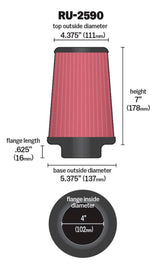 K&N Filter Universal Rubber Filter 4 inch Flange 5 3/8 inch Base 4 3/8 inch Top 7 inch Height K&N Engineering Air Filters - Universal Fit  AXOPROS
