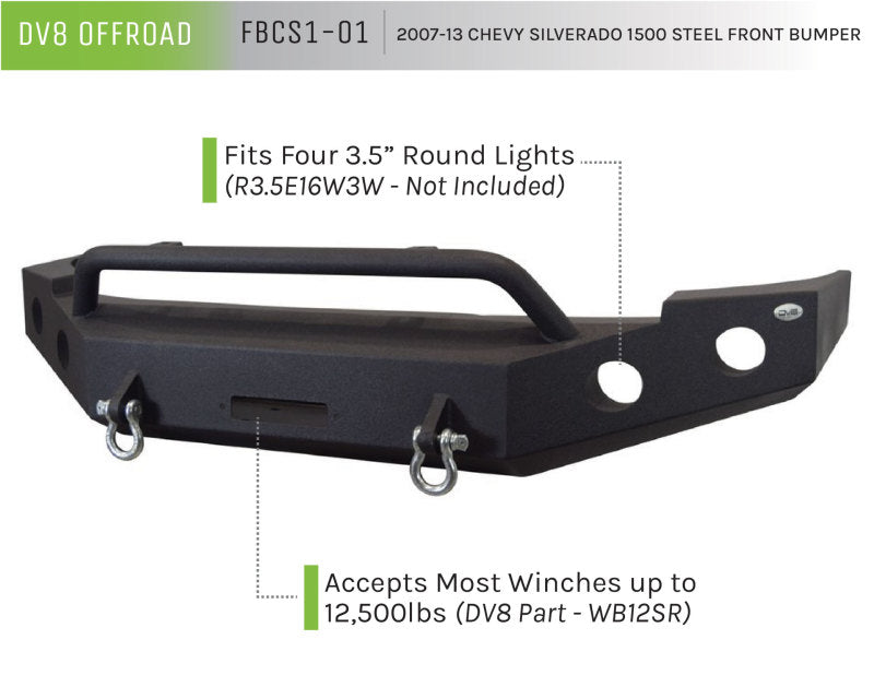 DV8 Offroad 07-13 Chevrolet Silverado 1500 Front Bumper - Black Powdercoat DV8 Offroad Bumpers - Steel  AXOPROS