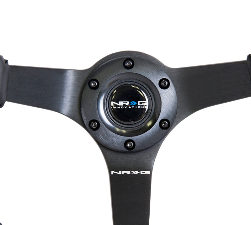 NRG Reinforced Steering Wheel (350mm / 3in. Deep) Bk Leather w/Bk BBall Stitch (Odi Bakchis Edition) NRG Steering Wheels  AXOPROS