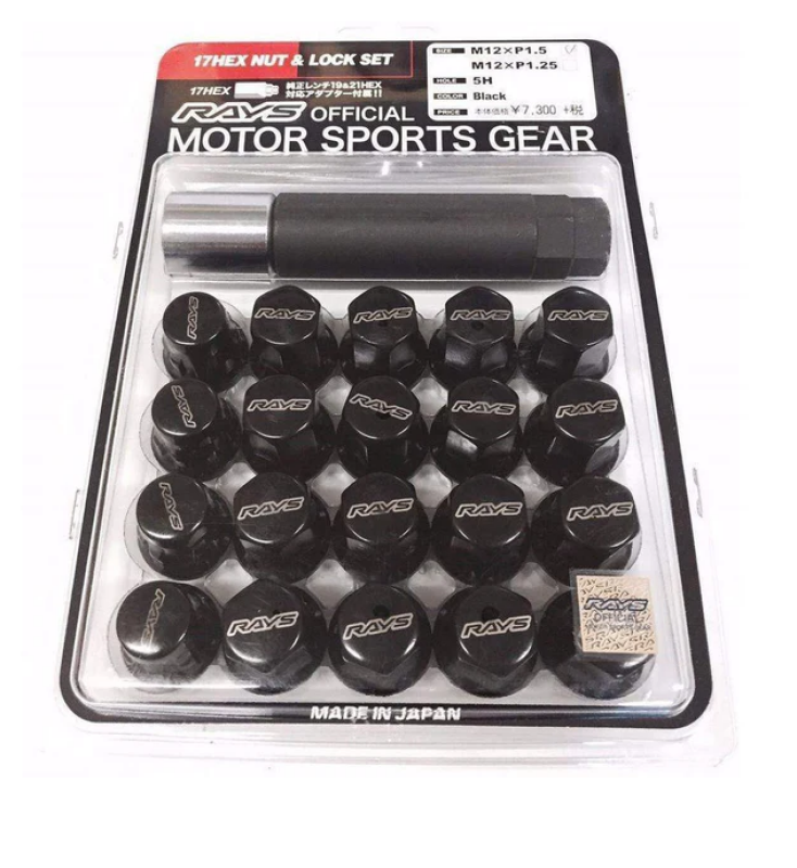 Rays M12x1.25 5 holes 16pcs nut, 4pcs Lock nut, 1 adapter & 1 lock nut key - Black Rays Lug Nuts  AXOPROS
