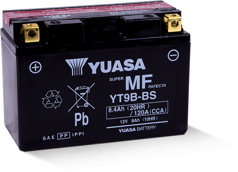 Yuasa YT9B-BS Maintenance Free 12-Volt AGM Battery w/Bottle Yuasa Battery Batteries  AXOPROS
