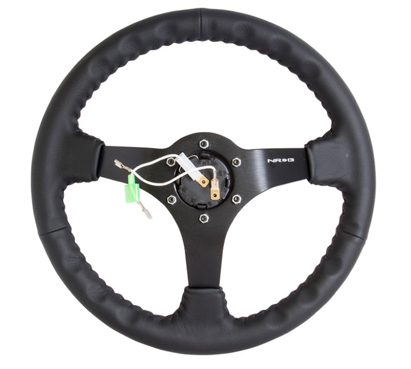 NRG Reinforced Steering Wheel (350mm / 3in. Deep) Bk Leather w/Bk BBall Stitch (Odi Bakchis Edition) NRG Steering Wheels  AXOPROS