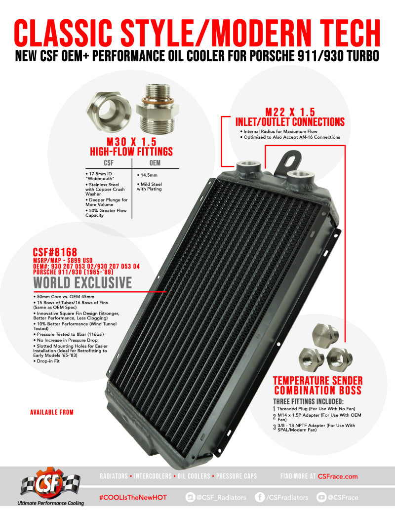 CSF 65-89 Porsche 911 / 930 OEM+ High-Performance Oil Cooler CSF Oil Coolers  AXOPROS