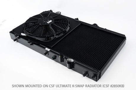 CSF 92-00 Honda Civic All-Aluminum Fan Shroud w/12in SPAL Fan - Black Finish CSF Radiators  AXOPROS