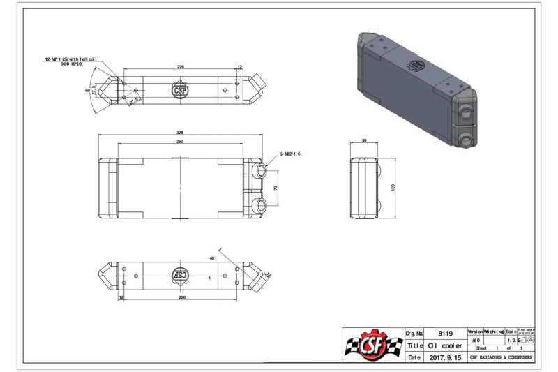 CSF Universal Dual-Pass Oil Cooler - M22 x 1.5 - 13in L x 4.75in H x 2.16in W CSF Oil Coolers  AXOPROS