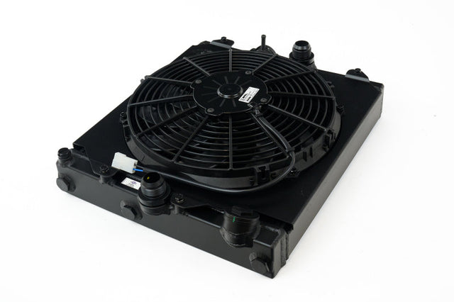 CSF Universal Half Radiator w/-16AN & Slip-On Fittings/12in SPAL Fan & Shroud - Black Finish CSF Radiators  AXOPROS
