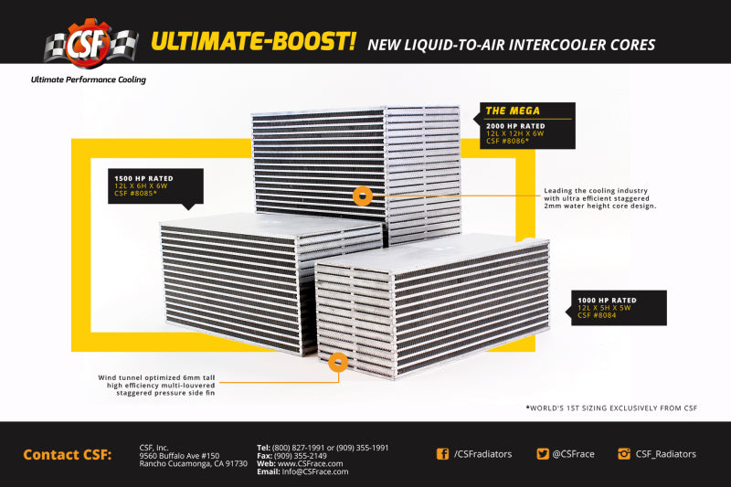 CSF Water/Air Bar & Plate Intercooler Core - 8.5in L x 6in H x 6in W CSF Intercoolers  AXOPROS