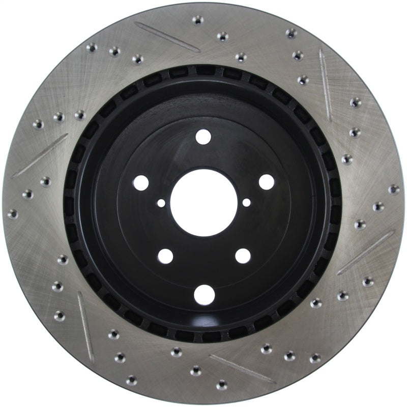 StopTech 08+ Subaru STI (Will Not Fit 05-07) Slotted & Drilled Sport Brake Rotor Stoptech Brake Rotors - Slot & Drilled  AXOPROS