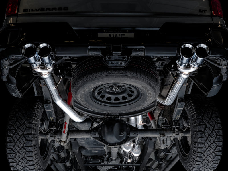 AWE Tuning 4th Gen GM 1500 6.2L 0FG Catback Split Rear Exit (w/ Bumper Cutouts) - Quad Chrome Tips AWE Tuning Catback  AXOPROS