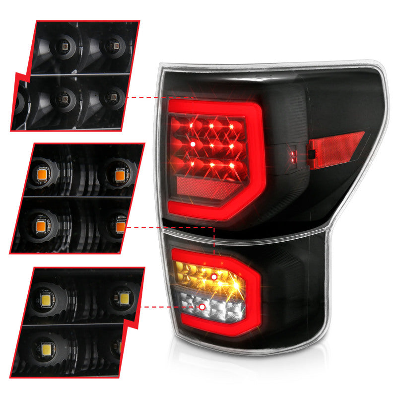 ANZO ANZO 2007-2013 Toyota Tundra LED Taillights Plank Style Black w/Clear Lens Tail Lights aftermarket performance part