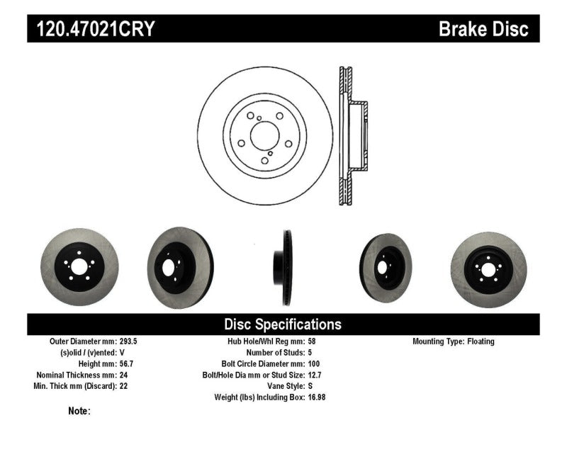 Stoptech 06-08 Subaru Legacy Wagon/Sedan 2.5i Front Cyro Performance Rotor Stoptech Brake Rotors - Drilled  AXOPROS