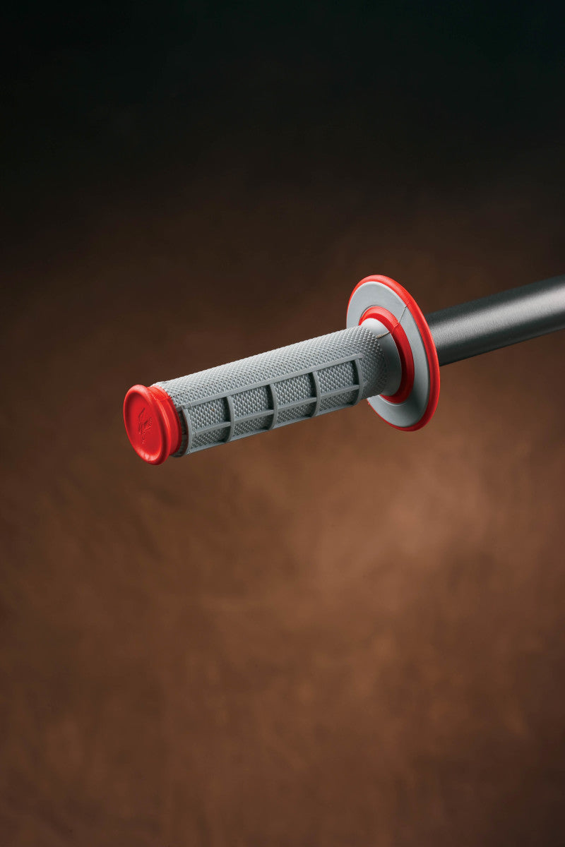 Renthal MX Dual Compound Grips 1/2 Waffle - Grey/ Red Renthal Grips  AXOPROS