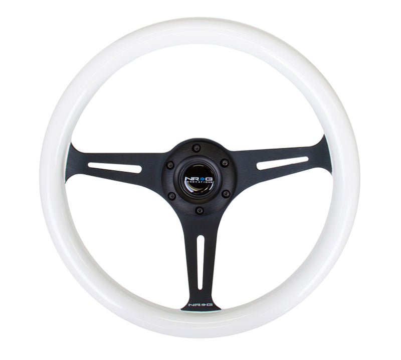 NRG Classic Wood Grain Steering Wheel (350mm) Glow-N-The-Dark Green Grip w/Black 3-Spoke Center NRG Steering Wheels  AXOPROS