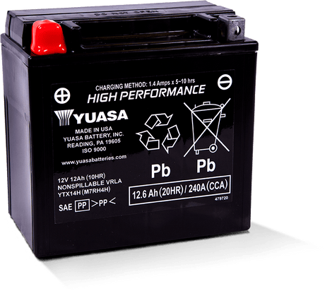 Yuasa YTX14H Maintenance Free AGM 12-Volt Battery Yuasa Battery Batteries  AXOPROS