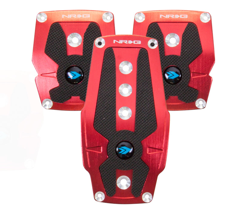 NRG Brushed Aluminum Sport Pedal M/T - Red w/Black Rubber Inserts NRG Pedal Covers  AXOPROS