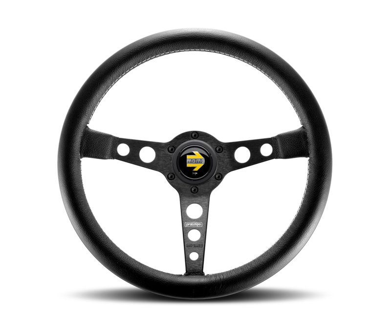 Momo Prototipo Steering Wheel 350 mm - Black Leather/Wht Stitch/Black Spokes MOMO Steering Wheels  AXOPROS