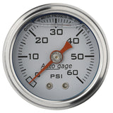 Autometer AutoGage 1.5in Liquid Filled Mechanical 0-60 PSI Fuel Pressure Gauge - White AutoMeter Gauges  AXOPROS
