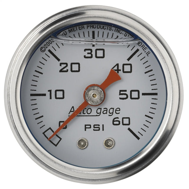 Autometer AutoGage 1.5in Liquid Filled Mechanical 0-60 PSI Fuel Pressure Gauge - White AutoMeter Gauges  AXOPROS