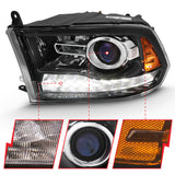 ANZO 2009-2018 Dodge Ram 1500 Projector Plank Style Switchback H.L Halo Black Amber (OE Style) ANZO Headlights  AXOPROS