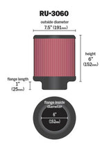 K&N Universal Rubber Filter 6in FLange ID / 7.5in OD / 6in Height / Round Straight K&N Engineering Air Filters - Universal Fit  AXOPROS