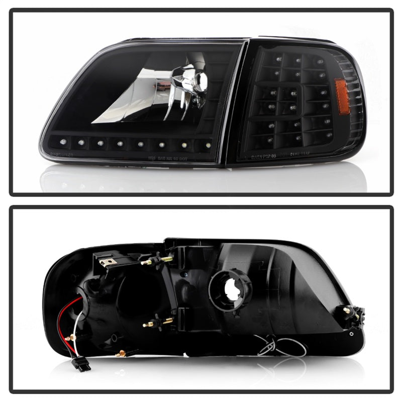 Xtune Ford F150 97-03 Crystal Headlights w/ Clear LED Corners Black HD-ON-FF15097-LED-SET-BK SPYDER Headlights  AXOPROS