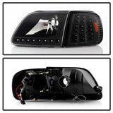 Xtune Ford F150 97-03 Crystal Headlights w/ Clear LED Corners Black HD-ON-FF15097-LED-SET-BK SPYDER Headlights  AXOPROS