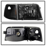 Xtune Ford Ranger 93-97 Crystal Headlights w/ Corner Lights 4pcs Sets Black HD-JH-FR93-SET-BK SPYDER Headlights  AXOPROS