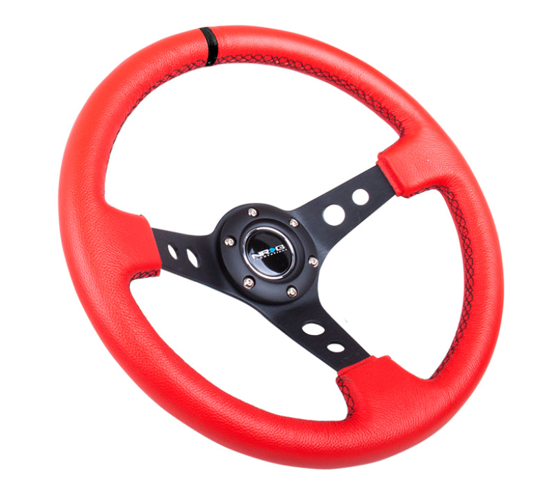 NRG Reinforced Steering Wheel (350mm / 3in. Deep) Red Suede w/Blk Circle Cutout Spokes NRG Steering Wheels  AXOPROS