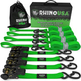 Rhino USA Medium Duty Ratchet Strap Tie-Down 4-Pack (Green) Rhino USA Cargo Tie-Downs  AXOPROS
