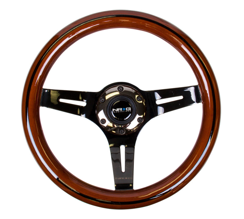 NRG Classic Wood Grain Steering Wheel (310mm) Dark Wood & Black Line Inlay w/Blk Chrome 3-Spoke Ctr. NRG Steering Wheels  AXOPROS