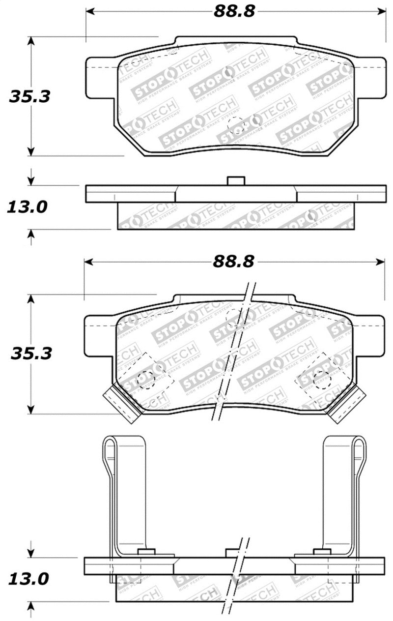StopTech Performance 90-01 Integra (exc. Type R)/90-93 Civic EX Coupe w rear disc & abs/99-00 Civic Stoptech Brake Pads - Performance  AXOPROS