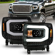 ANZO 2014-2015 GMC Sierra 1500 Projector Headlights w/ Light Bar Black Housing (Halogen Type) ANZO Headlights  AXOPROS